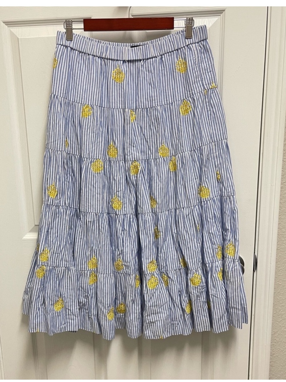 J Crew Striped Midi Skirt with Pineapple Motif. Sz Medium